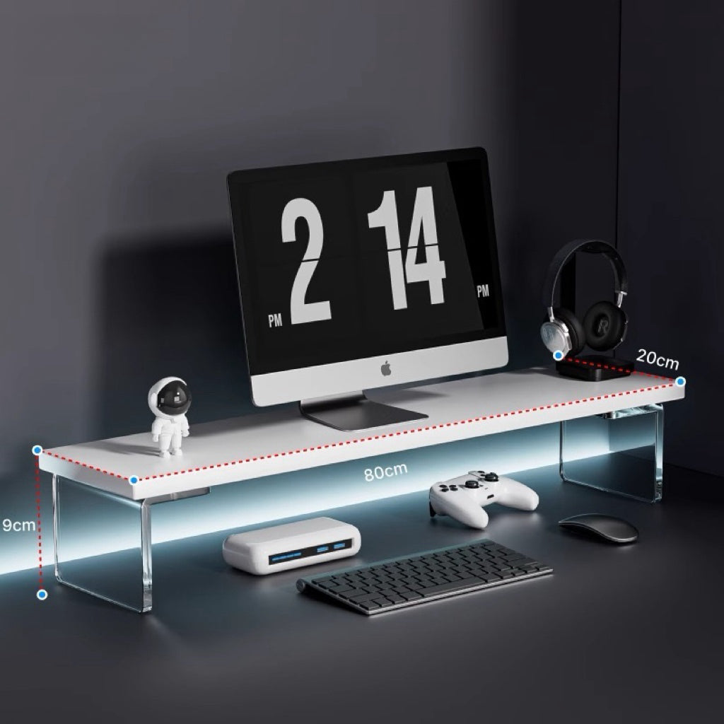 Acrylic suspended elevated office desk desktop computer screen raised monitor raised storage rack