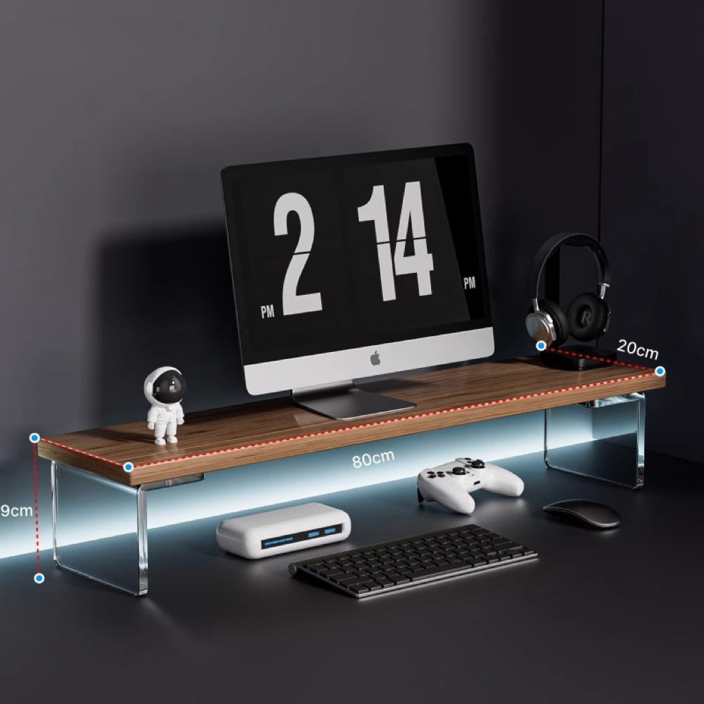 Acrylic suspended elevated office desk desktop computer screen raised monitor raised storage rack