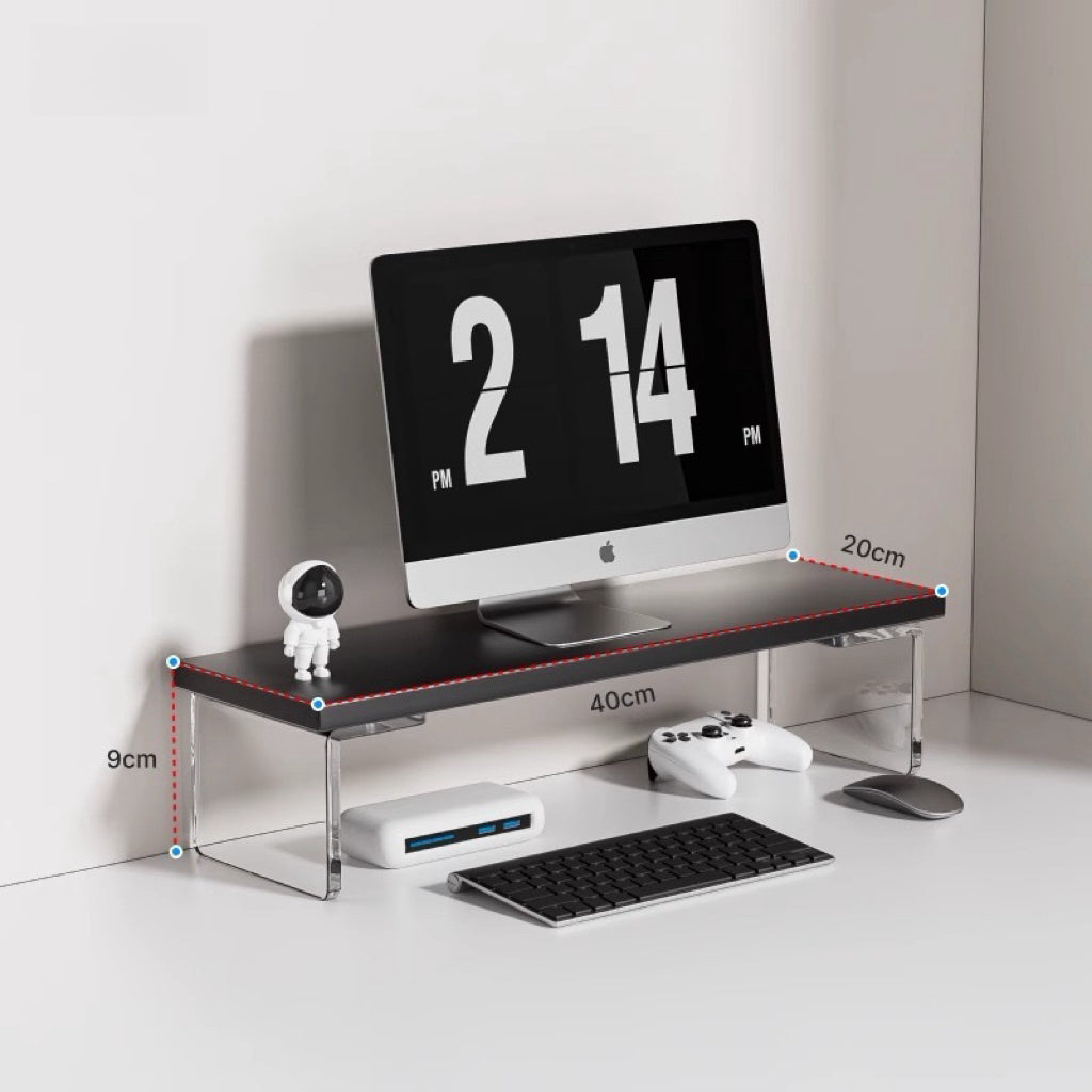 Acrylic suspended elevated office desk desktop computer screen raised monitor raised storage rack