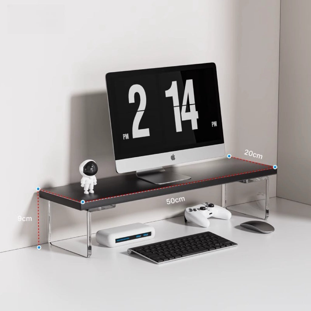 Acrylic suspended elevated office desk desktop computer screen raised monitor raised storage rack