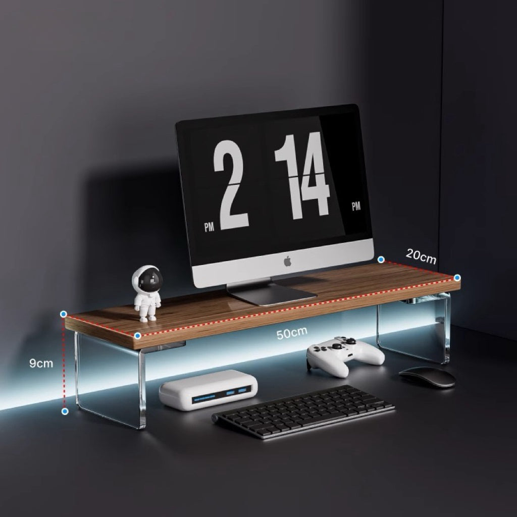 Acrylic suspended elevated office desk desktop computer screen raised monitor raised storage rack