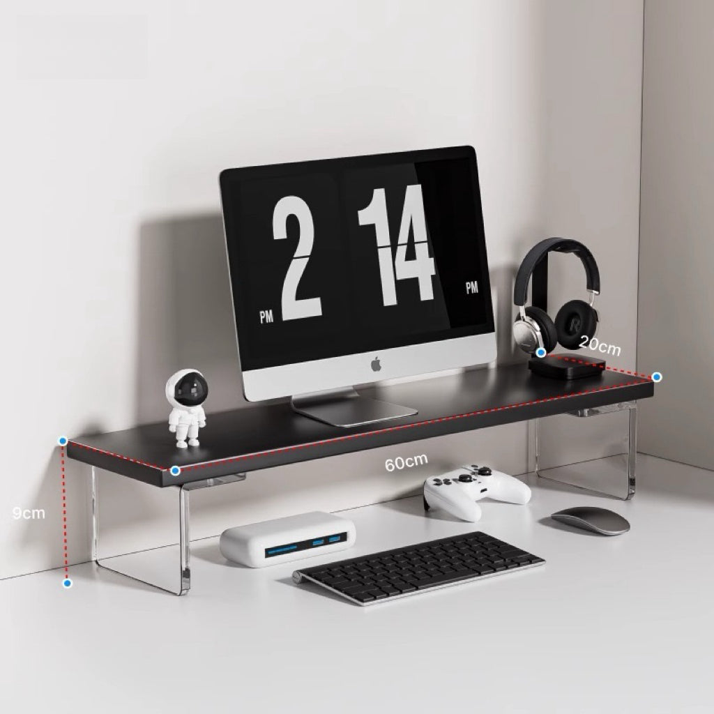 Acrylic suspended elevated office desk desktop computer screen raised monitor raised storage rack