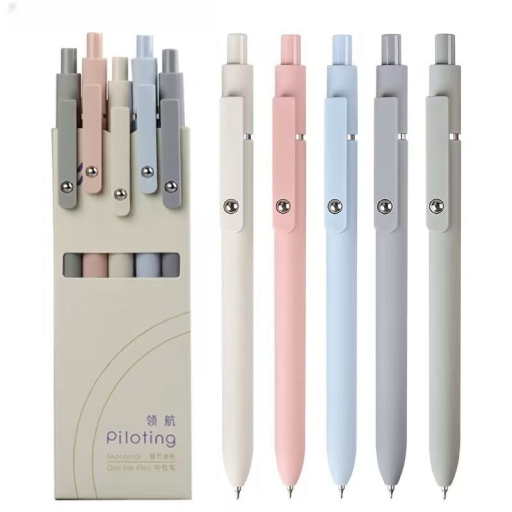 Morandi color gel pen, 5 pieces 0.5mm quick-drying black ink pen fine tip smooth writing pen high-end series ballpoint pen suitable for school office household supplies, men's and women's gifts